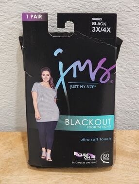 NIP Just My Size Blackout Footless Tights - Size 3X/4X - Black - 80 Denier